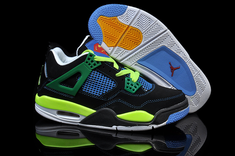 Air Jordan 4 Women Shoes Black/Green/Blue Online